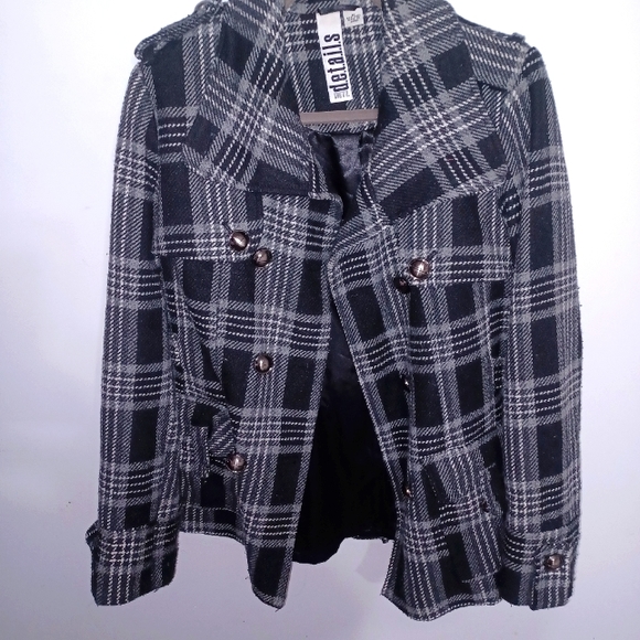 Black and White Plaid Dress Coat W Sz M - Picture 1 of 7